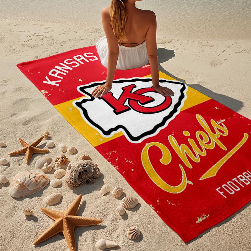 Kansas City Chiefs Pattern Microfiber Beach Towel, Lightweight And Quick-Dry, for Summer Travel, Beach Essential, Swimming Pool