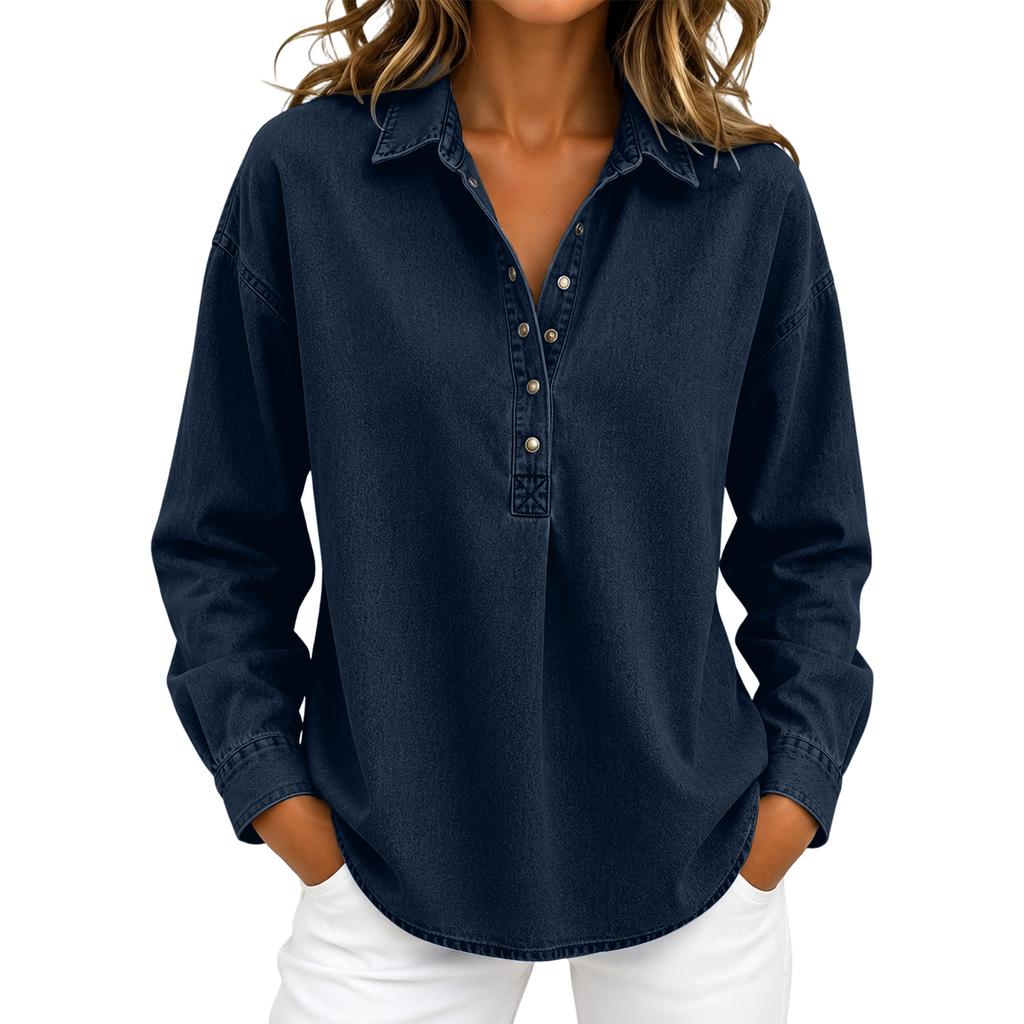 Top in denim da donna a vestibilità larga con bottoni
