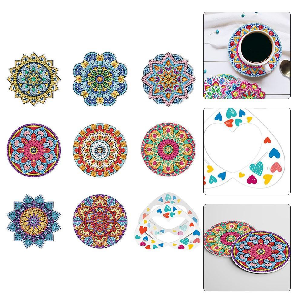 8 Pcs  Coasters Kit with Holder Diamond Art Paint DIY Adult Kids