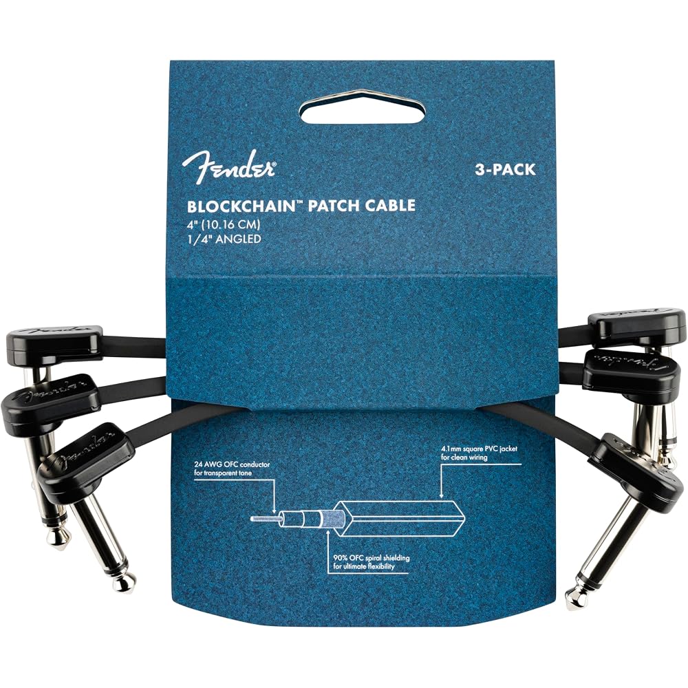 Fender/Blockchain 4" Patch Cable 3-Pack Angle/Angle Fender [Set of 3 Patch Cables]