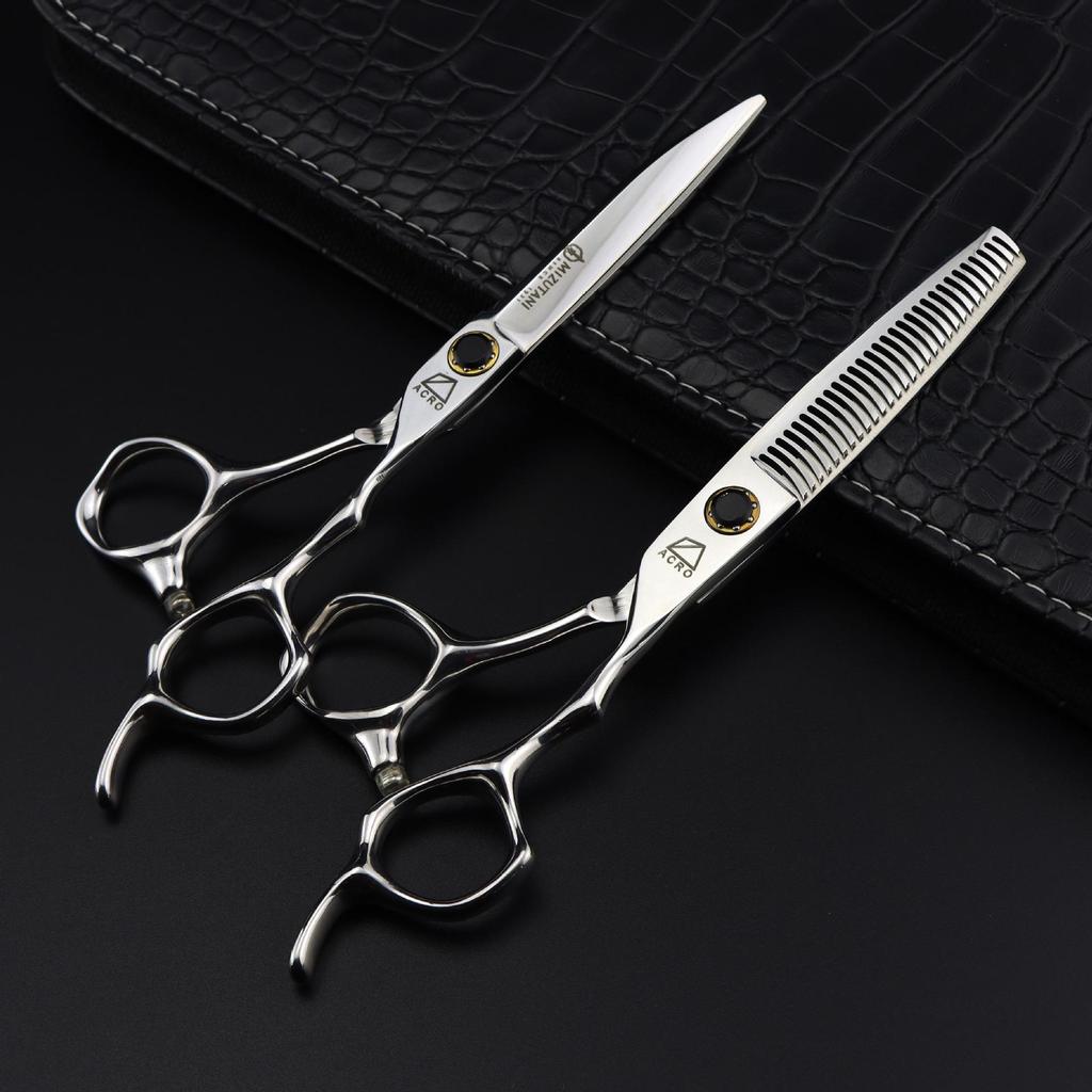6.0-inch Mizutani FM-20 Silver Black Hairdressing & Barber Scissors Set