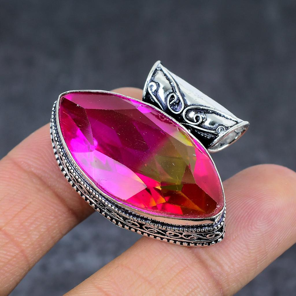 Bi-Color Tourmaline Gemstone 925 Sterling Silver Gift Pendant 1.26" B6J39