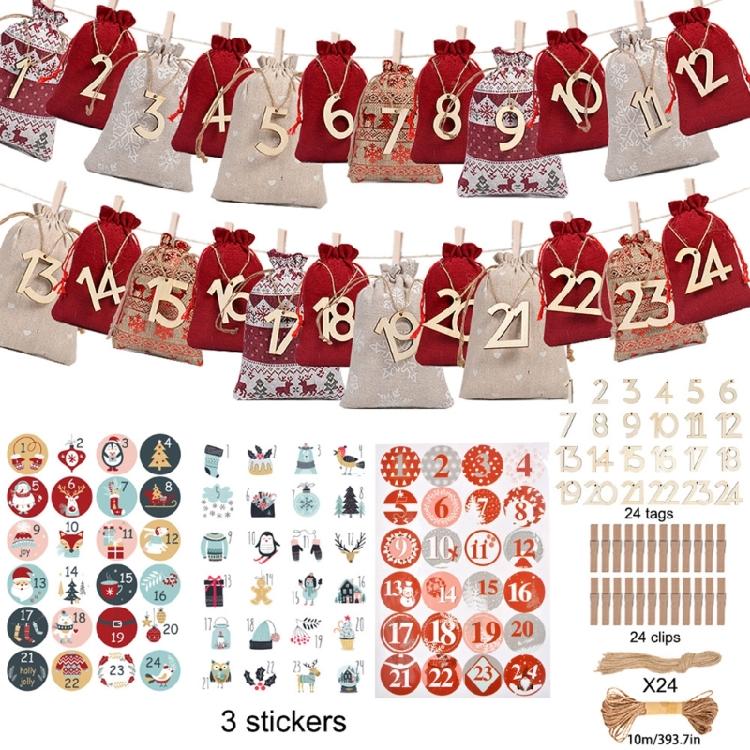 Christmas Countdowns Bag With Reinforced Drawstring Sustainable Burlap Fabric For Seasonal Surprises