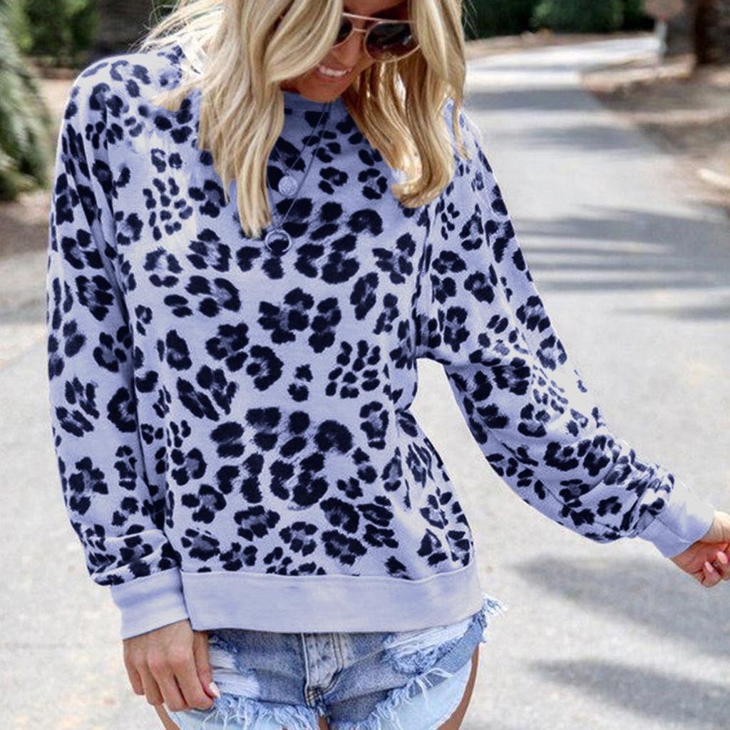 Women's Fashion Leopard Print Round Neck Long Sleeve Loose Sweater Top
