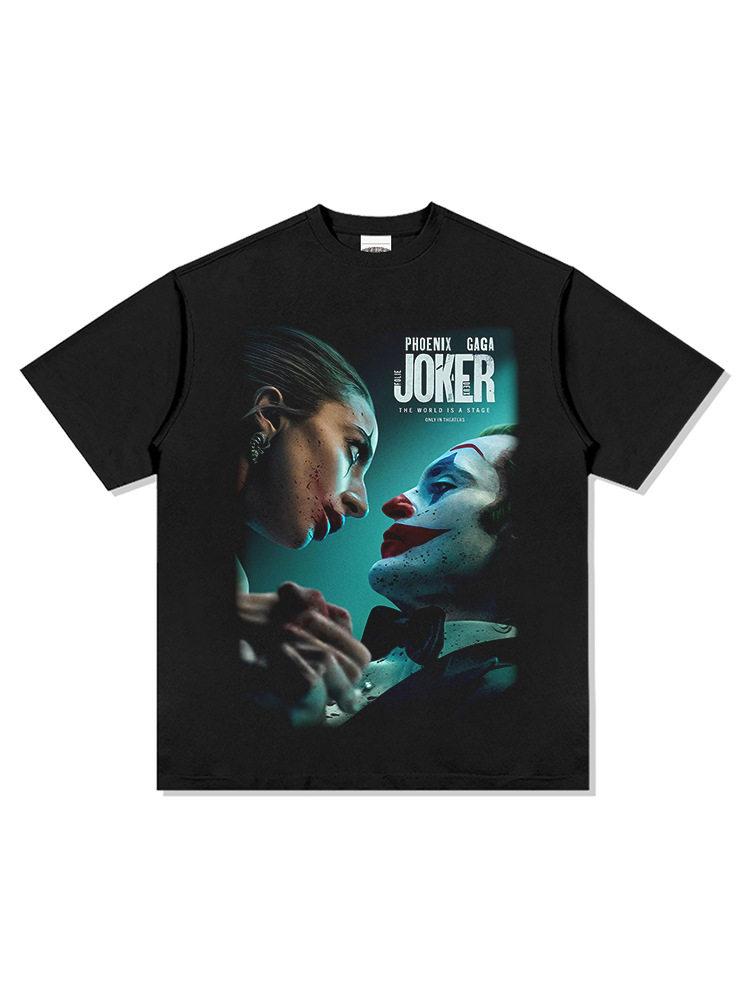 2026 Joker Clown Printed American T-shirt for Street Hip-Hop Fashion Brand - Retro Design - Heavyweight Pure Cotton Short Sleeve
