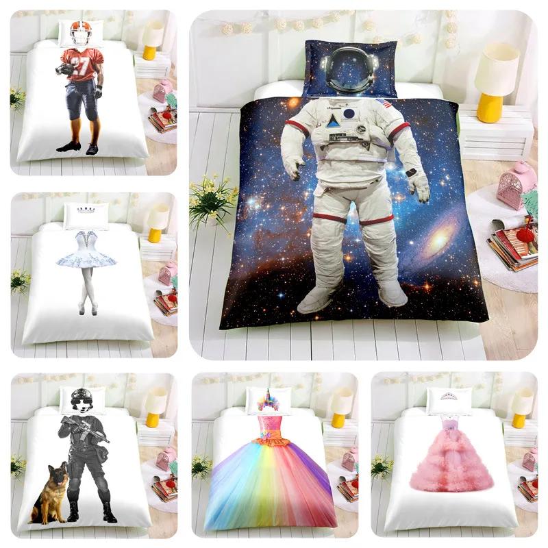 Print Unicorn Cute Skirt Quilt Cover Set Creative Personality Cartoon Bedding Astronaut,Princess Dress Kids Twin Bedding Set