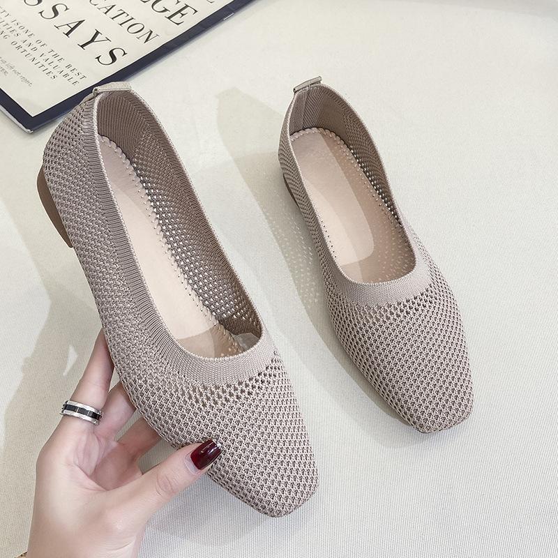 Breathable Mesh Fashion Flats for Women Spring Summer Flat Shoes Square Toe Slip-on Loafers Soft Sole Girls Daily Walking Shoes