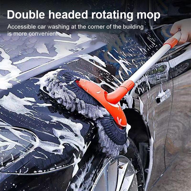 Rotating Double Brush Head Car Wash Mop Auto Supplies Three-Section Telescopic Mop Roof Window Cleaning Maintenance Accessories