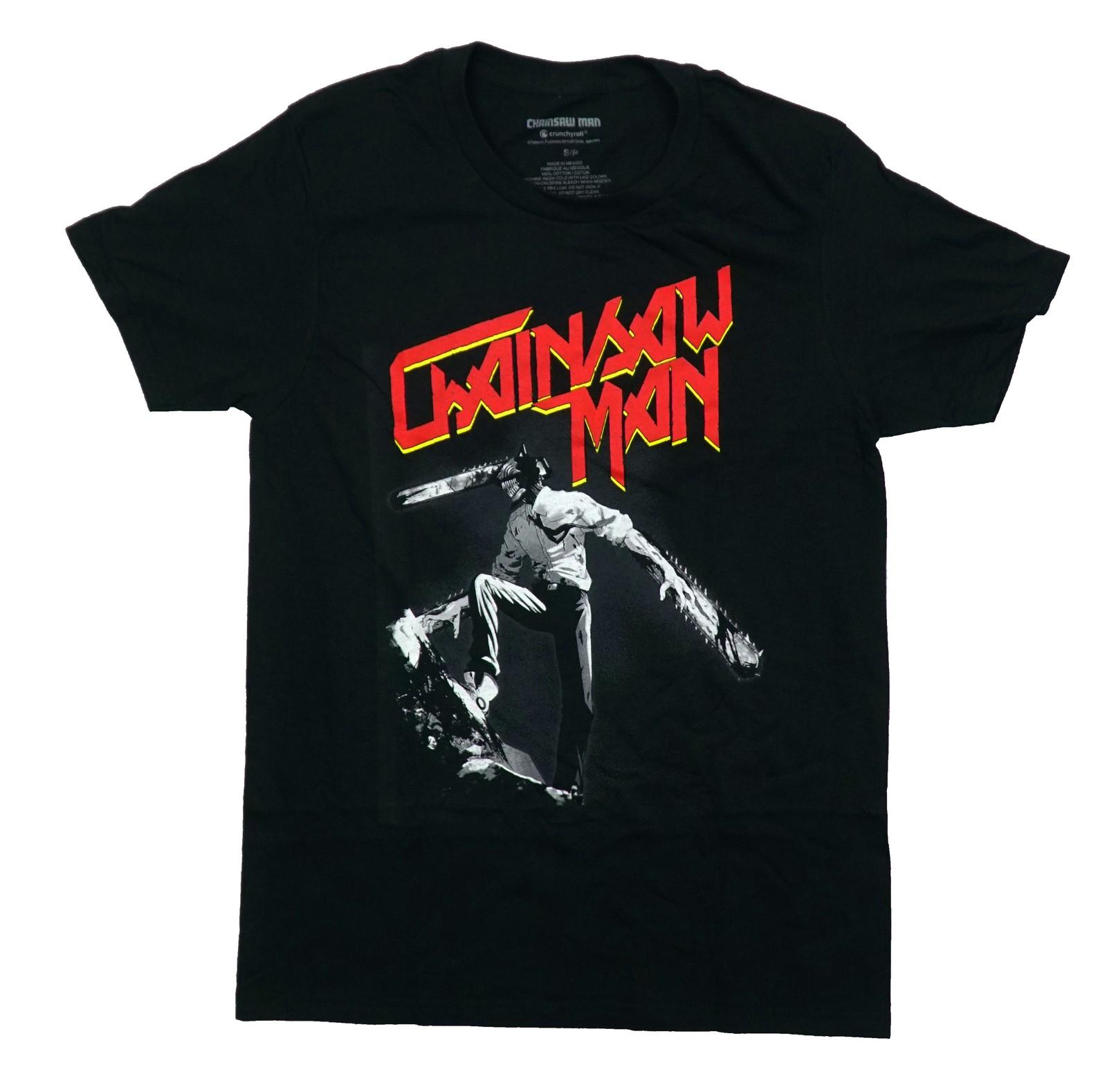 Chainsaw Man New Adult T-Shirt - Grayscale With 3 Saws Under Red/Yellow Name XXXL