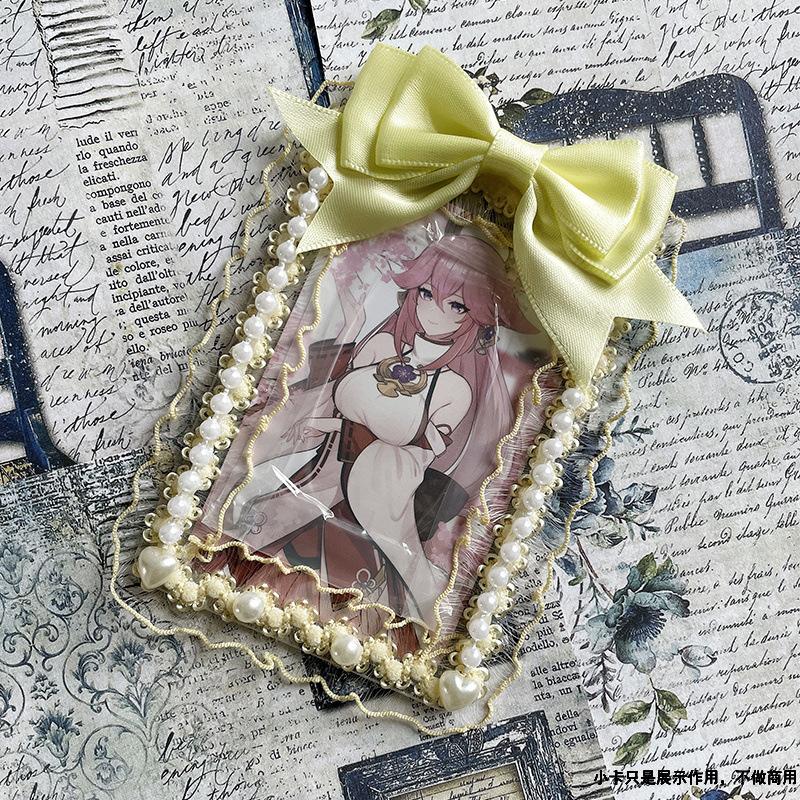 1 Pièce 3 Pouces Volant Kpop Porte-Présentation de Photocard Doux Mode Coréenne Nœud Housse de Protection pour Carte Photo Fournitures Étudiant Cadeau