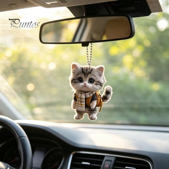 Lightweight Acrylic Cat Decoration Car Hanging Decor, Cute 2D Flat Rearview Mirror Kawaii Keychain Accessories Pendant, Accessories, Creative