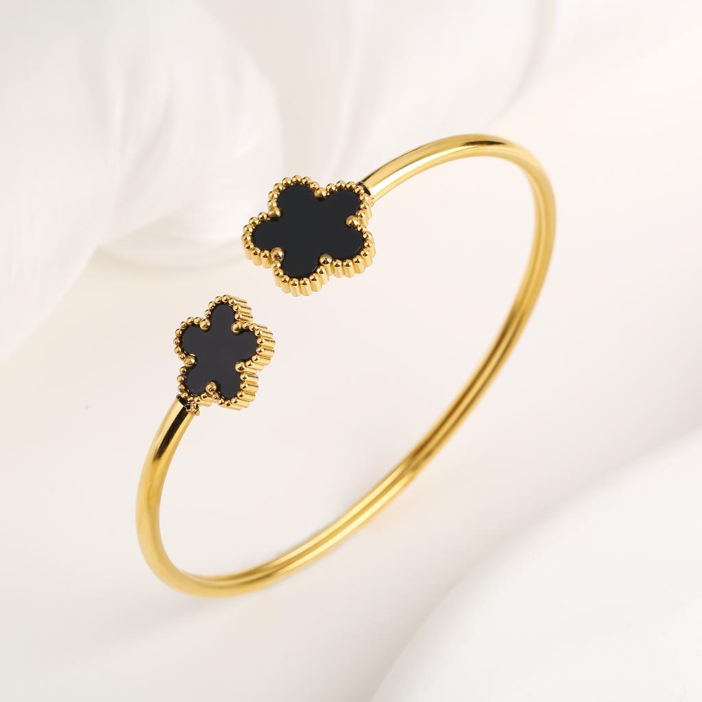 New Creative Stainless Steel Five-Leaf Flower Open Bangle Temperament For Woman Party Birthday Zircon Gift Daily Wear Clover