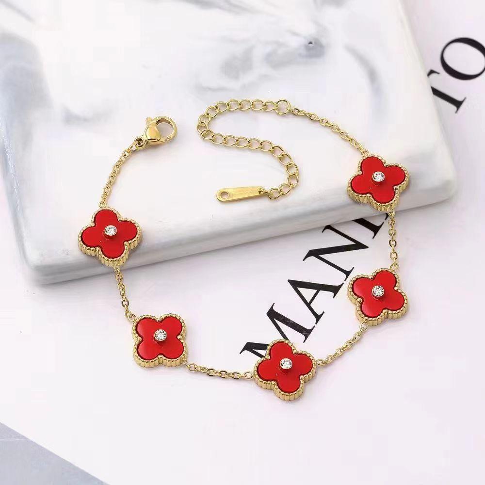 Bracciale Quadrifoglio Monofacciale Fortunato Madreperla Acciaio Titanio Bracciale alla Moda Gioiello da Mano di Alta Gamma Non Sbiadisce