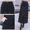 Women Skirt High Waist Solid Color Zipper Closure Midi Skirt with Side Pockets Thickened Warm A-Line Quilted Texture Skirt