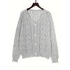 Women's Vintage Knitted Sweater Hollow Out Breathable Button Cardigan V-Neck Outer Solid Colour Top