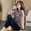 Island Fleece Pajamas Women'S Autumn And Winter Thin Fleece Coral Fleece Cute Pullover Loungewear Set