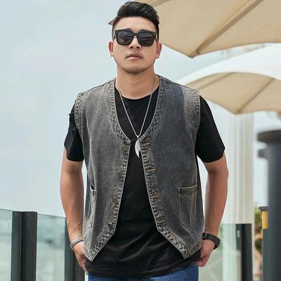 Colete Jeans Masculino Primavera Tamanho Grande Solto Cor Sólida Barra Reta Sem Mangas