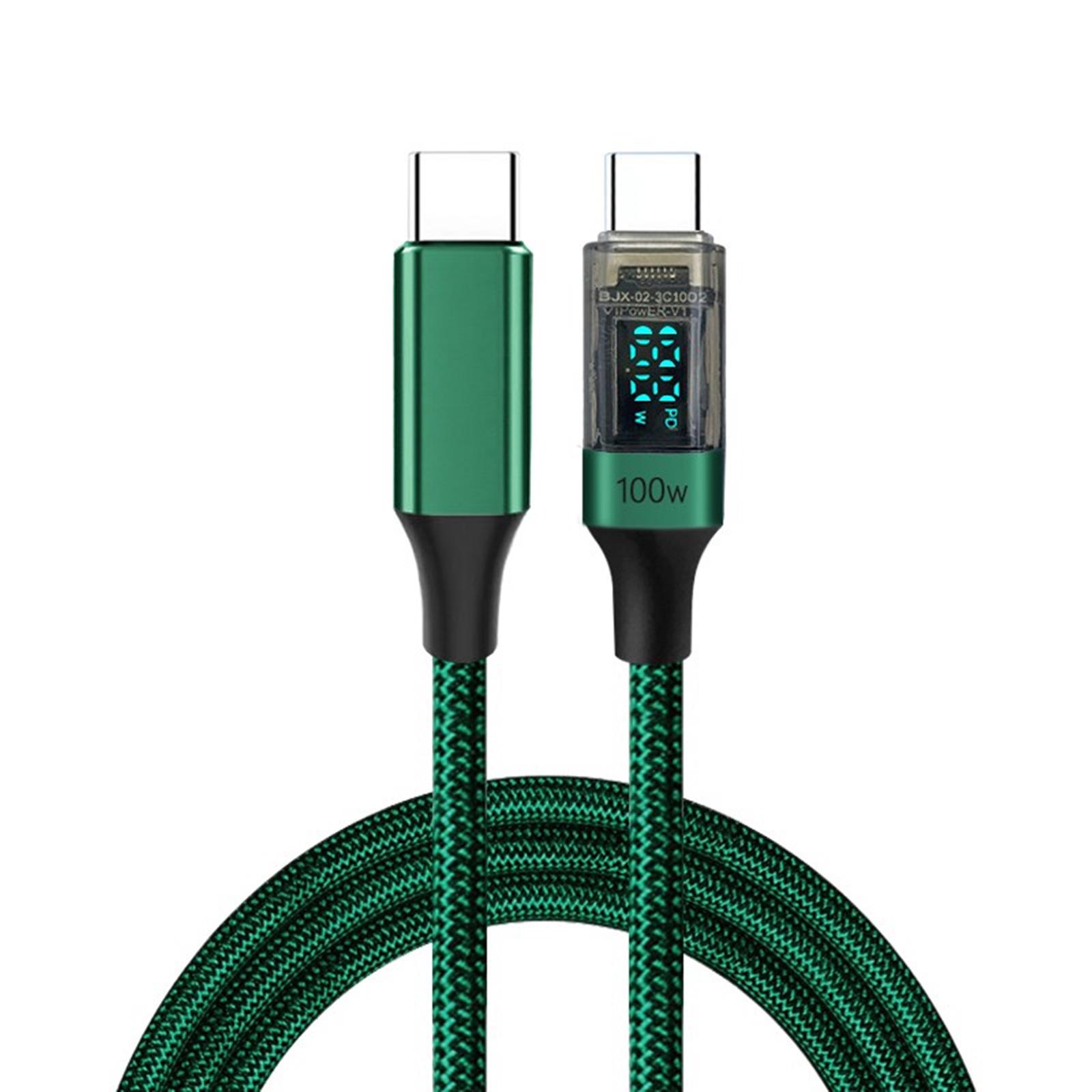 

Кабель USB C - USB C, кабель для быстрой зарядки 100 Вт, кабель для передачи данных 480 Мбит/с с интеллектуальным дисплеем питания для ноутбуков, телефонов, планшетов 50CM зелёный