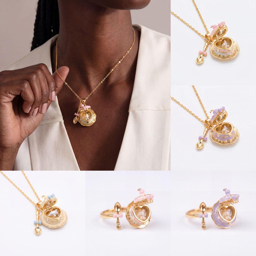 Cartoon Heart Shaped Pendant Necklace With Gold Plating For Casual Wear