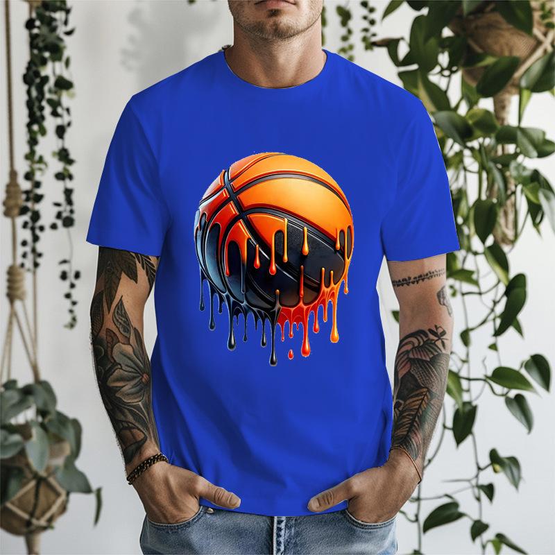 Melting Basketball Art Unisexs Front Print T Shirt Cool Sports Graphic Tee Casual Short Sleeve Top Great Gift For Basketball Fans