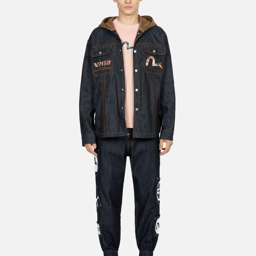 EVISU Denim Jackets Men's Denim Blue Hooded Moderate Straight Fit 2EAHTM3SJ7020RXCL
