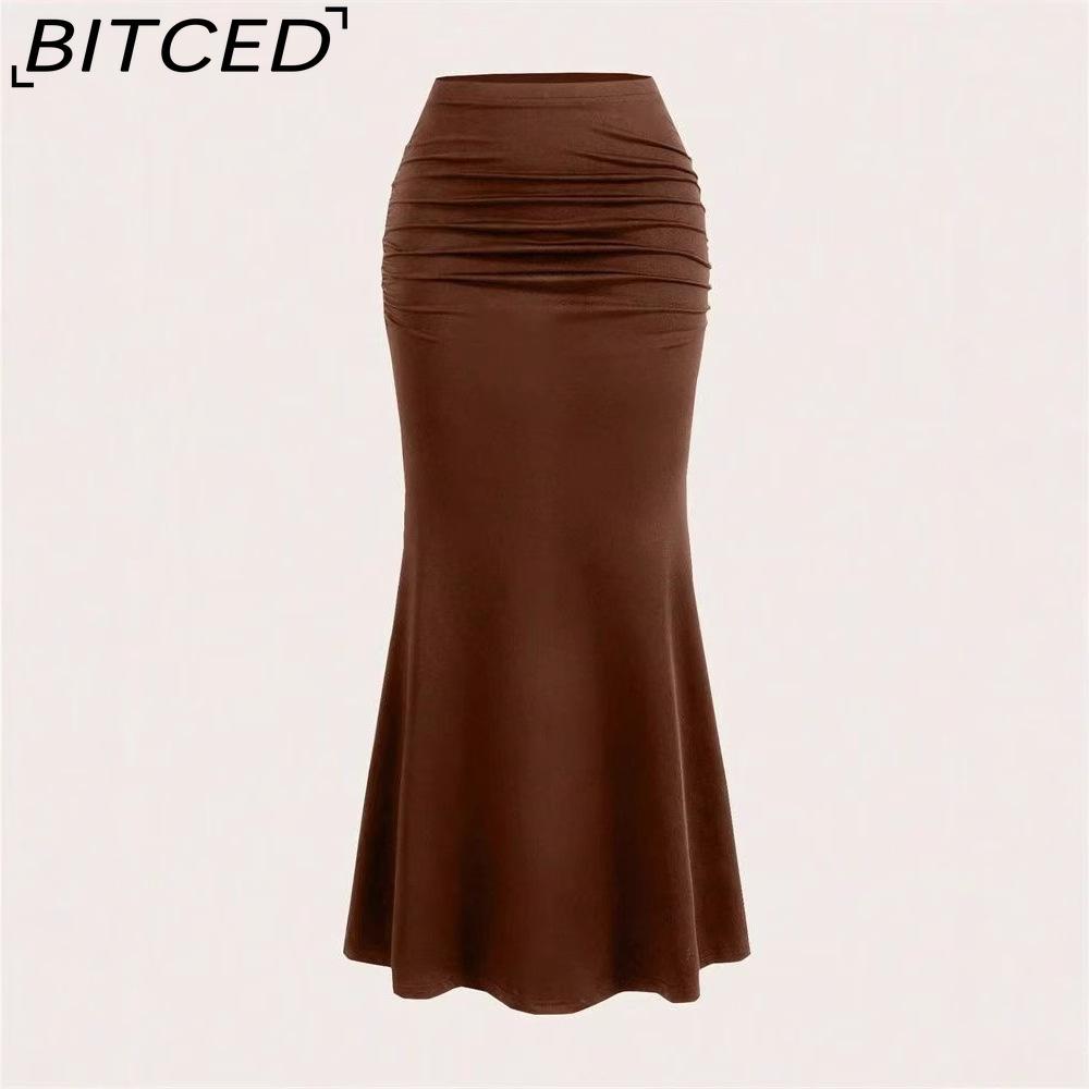 BITCED Летняя Модная Женская Юбка Однотонная Идеально Сидящая Длинная Юбка L темно-коричневого