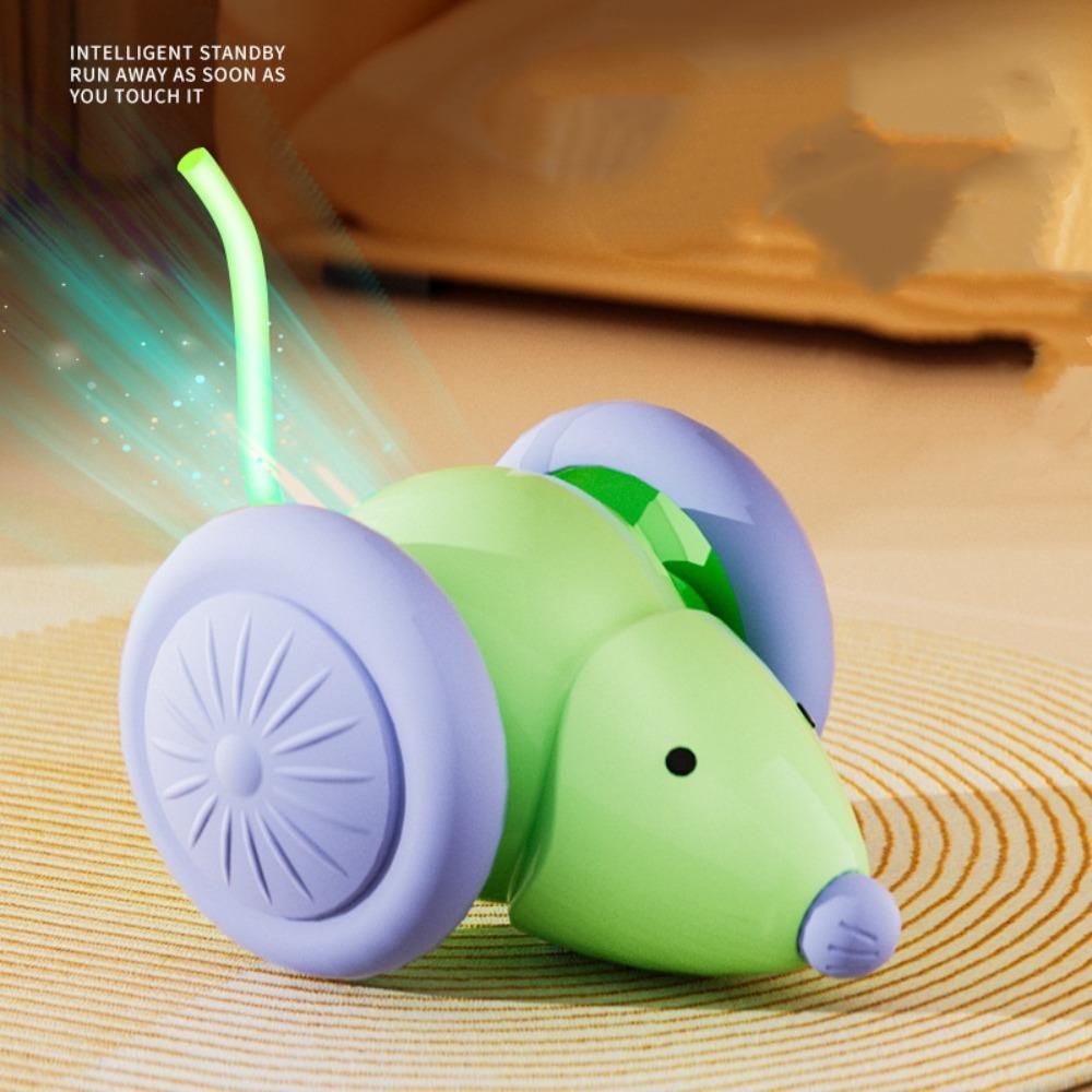 Creative Rechargeable Electric Mouse Car with LED Tail Obstacle Avoidance Interactive Cat Toy Automatic Kitten Toy