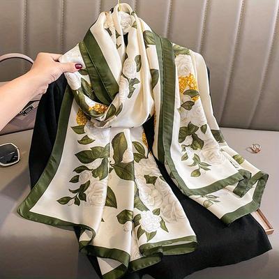 Silk Scarves Women Luxury Brand Hijab Scarf Floral Foulard Femme Shawls Wraps Silk Bandana Head Scarf Hijab Beach Poncho