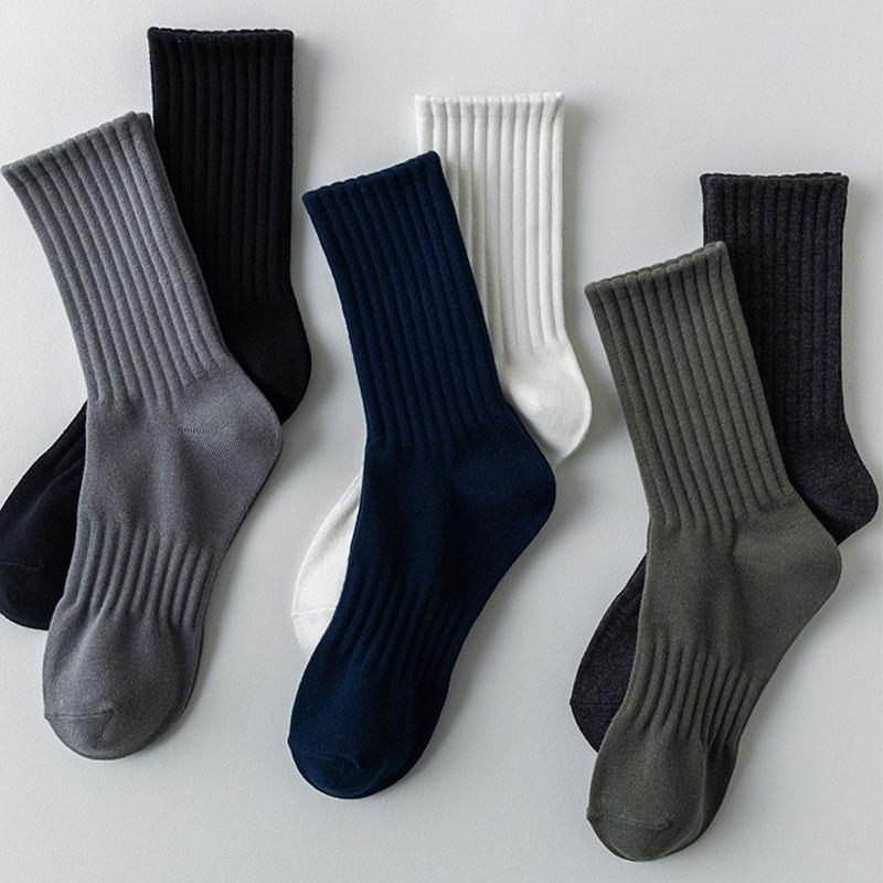5 Pairs/Lot Men Socks Breathable Solid Color Outdoor Sport Middle Tube Casual Sock