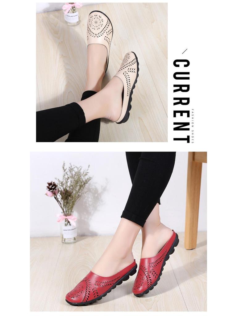 Spring/Summer Women's Genuine Leather Casual Low-Top Flat Slippers, Sizes 35-46, Plus Size Available
