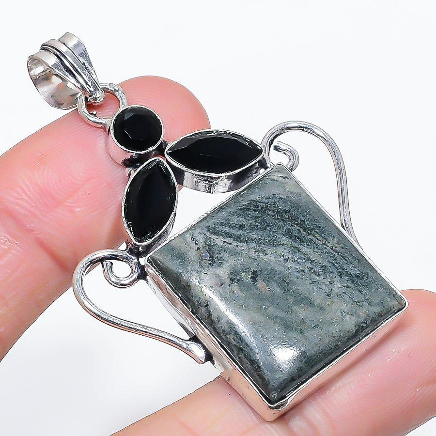 Natural Imperial Jasper, Spinel 925 Sterling Silver Jewelry Pendant 2.29" j4h35