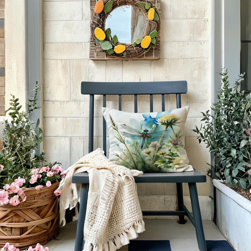 7COLORROOM Dragonfly Pillow Covers 18 X 18 Inch Wildflowers Color Dragonfly Cushion Covers Flower Holiday Rustic Farmhouse Decoration 2Pack for Sofa