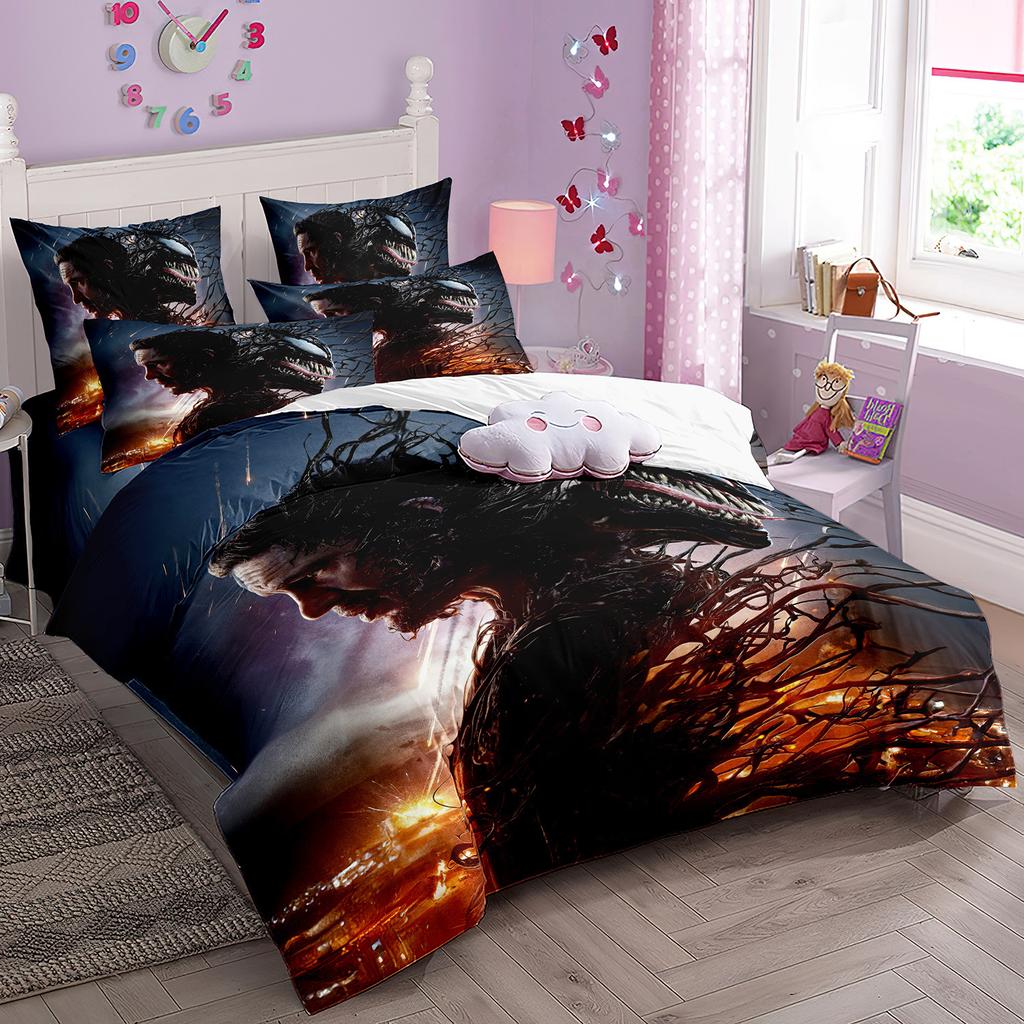 Adults Kids Bedding Set, 3D Venom Duvet Cover Pillowcase Girls Adult Bedroom Single Double Queen King Quilt Bed Set Home Decor