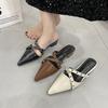 2026 New Sexy Pointed Toe High Quality Trendy Belt Buckle Design Women's Slippers Fashion Baotou Party Mules