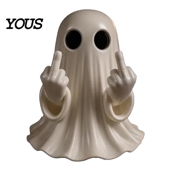 Stable Ghost Ornament Halloween Figurine, Funny Spooky Middle Finger Statue, Table Decorations, Cartoon Decor Cute Resin Holiday Desktop