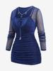 Rosegal Plus Size Star Chain Panel Ruffle Tie Ruched Glitter Mesh T-shirt