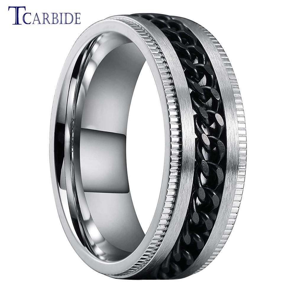 Dropshipping 8mm Stainless Steel Chain Ring Stepped Brushed Rotated Men Women Special Gift Jewelry For Festival