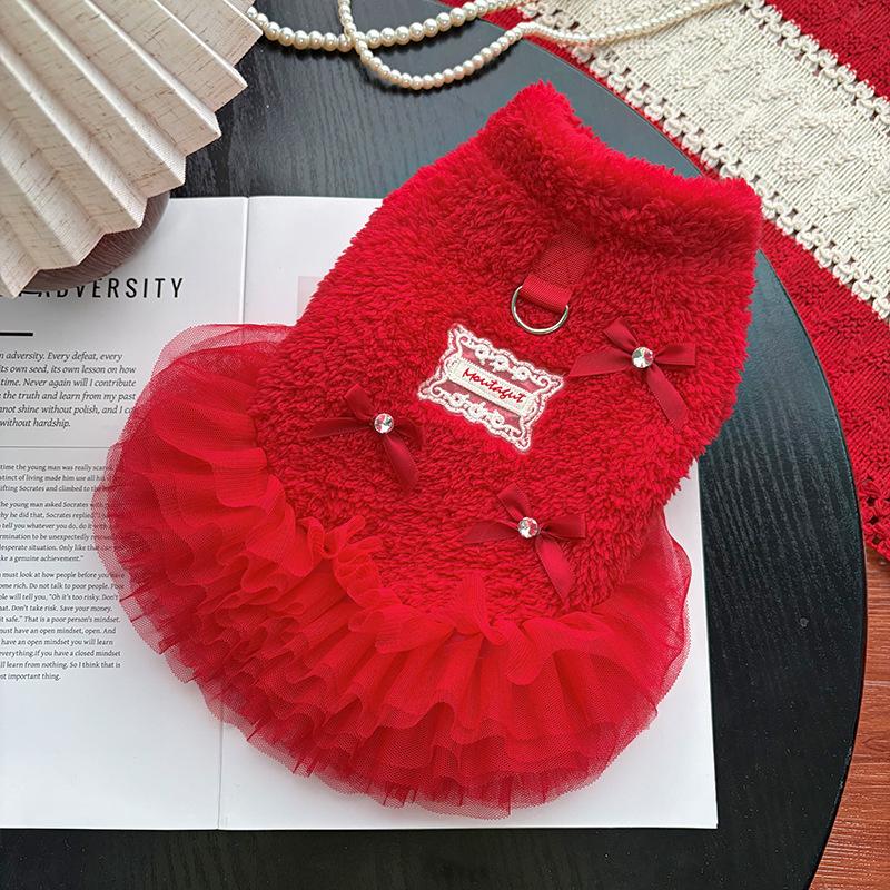 Neujahr, Herbst-Winter Fleece-Gepolstert Haustier Hund und Katze Prinzessin Kleid Kleidung Ohne Fell Teddybär