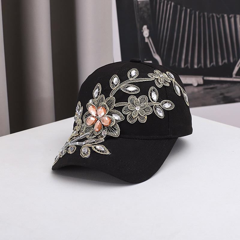 European-American Luxury Rhinestone Sun Protection Baseball Cap for Women