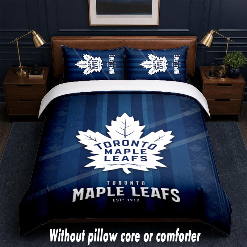 Toronto Maple Leafs Design Bed Bedding Set 1 Duvet Cover + 2 Pillowcases Soft Breathable Household Bed Linens