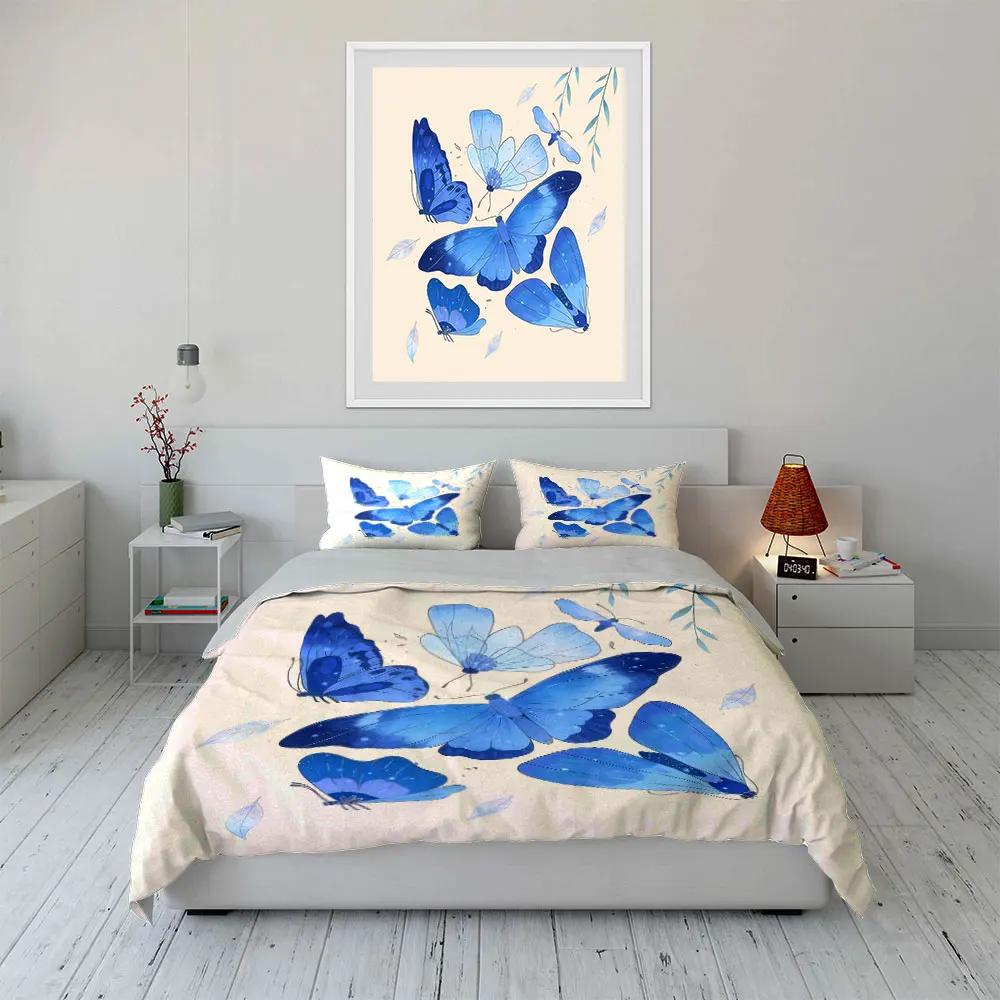 Blue Butterfly Art Decor Soft Comfortable Duvet Cover Bedding Set Included 1*Duvet Cover & 2*Pillowcases gift