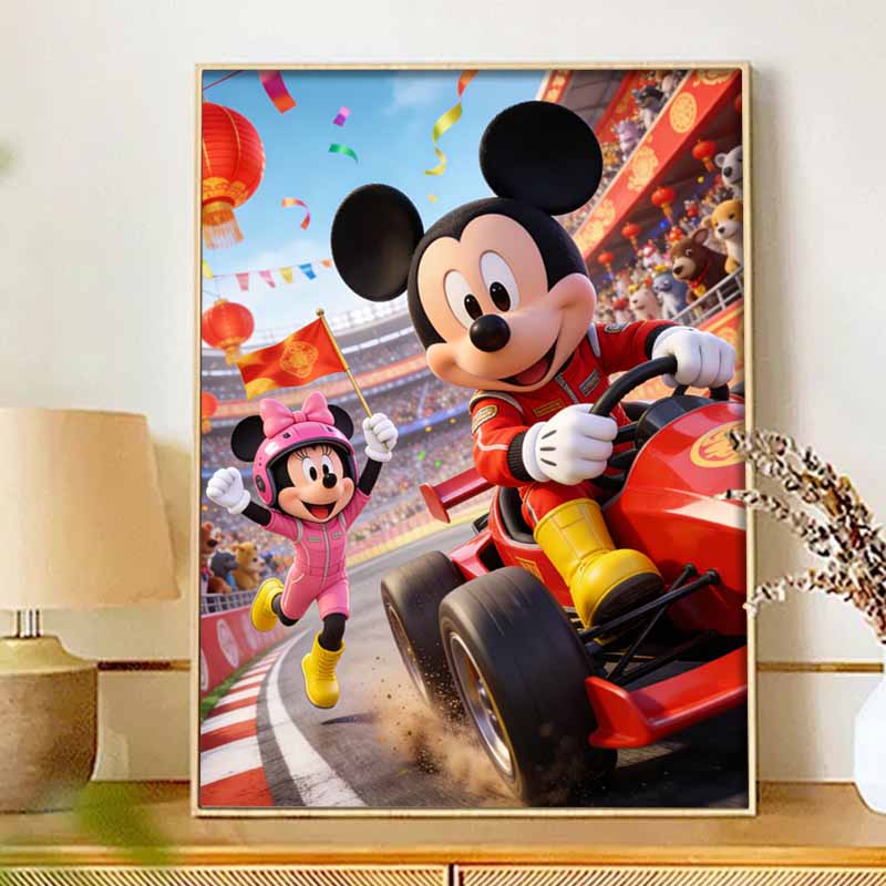 Disney Diamond Art Painting Kit 5D Diamond Mickey Racing Paint Art Gemstone Crystal Diamond Home Wall Decor