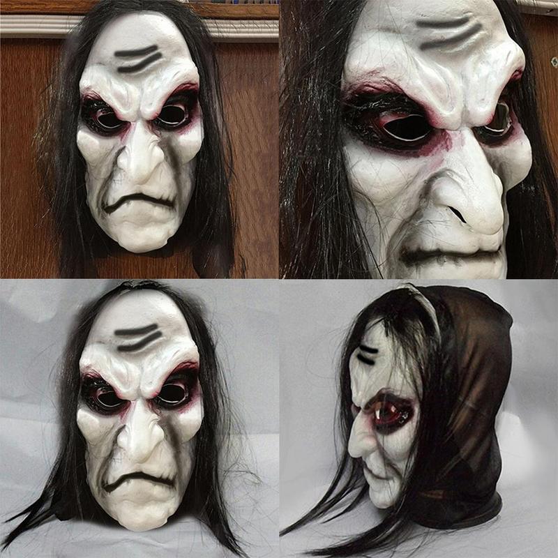 Halloween Zombie Mask Props Grudge Ghost Hedging Zombie Mask Realistic Masquerade Headgear Long Hair Ghost Scary Horror Party