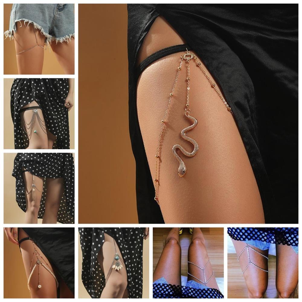 

Вечеринка для женщин, пляжные украшения, аксессуары для тела в бикини, многослойная цепочка для ног, цепочка на бедро