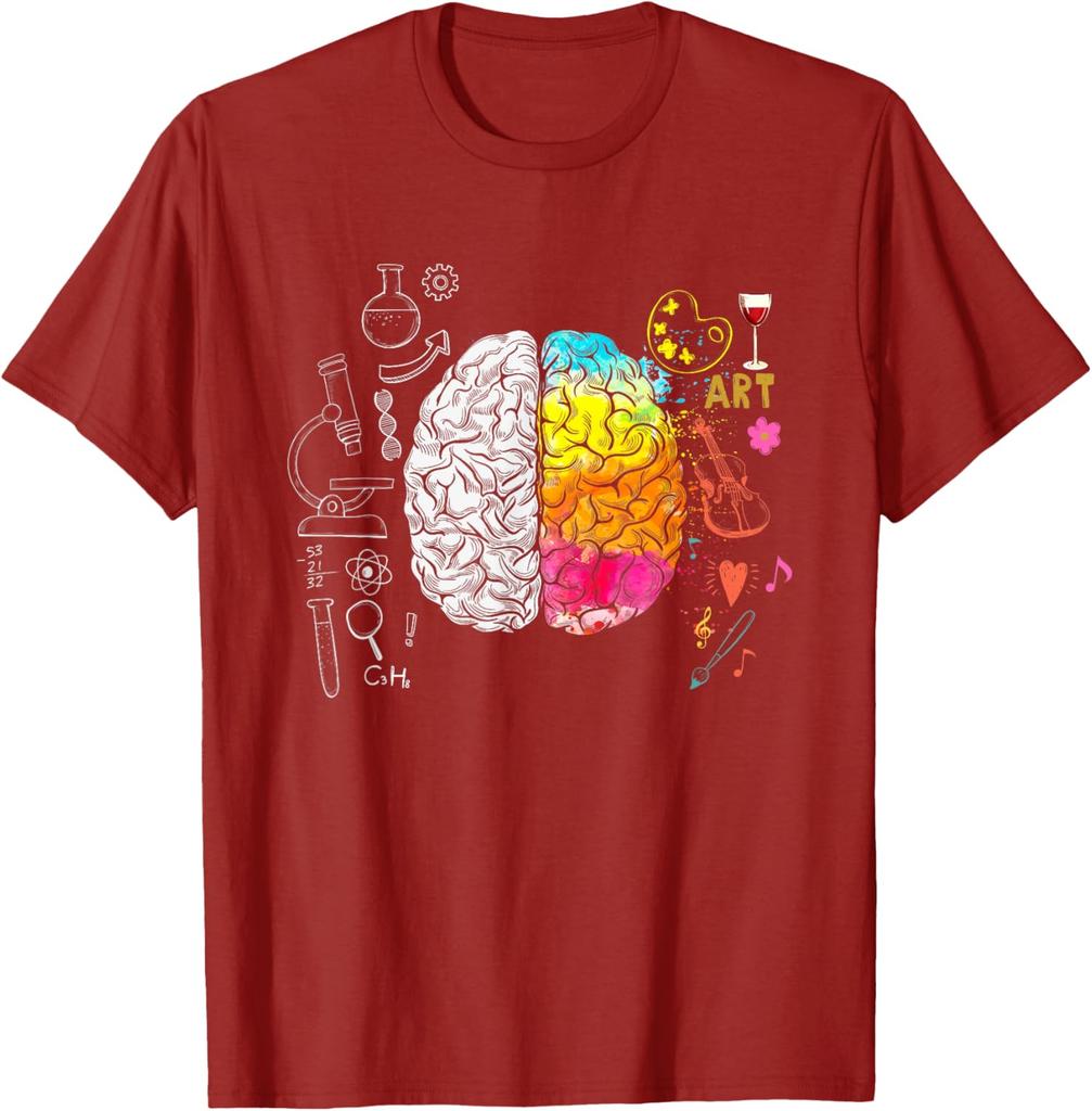 Art Versus Science Brain Split Colorful Graphic Tee Shirt Men Women Student Teacher Casual T-Shirt