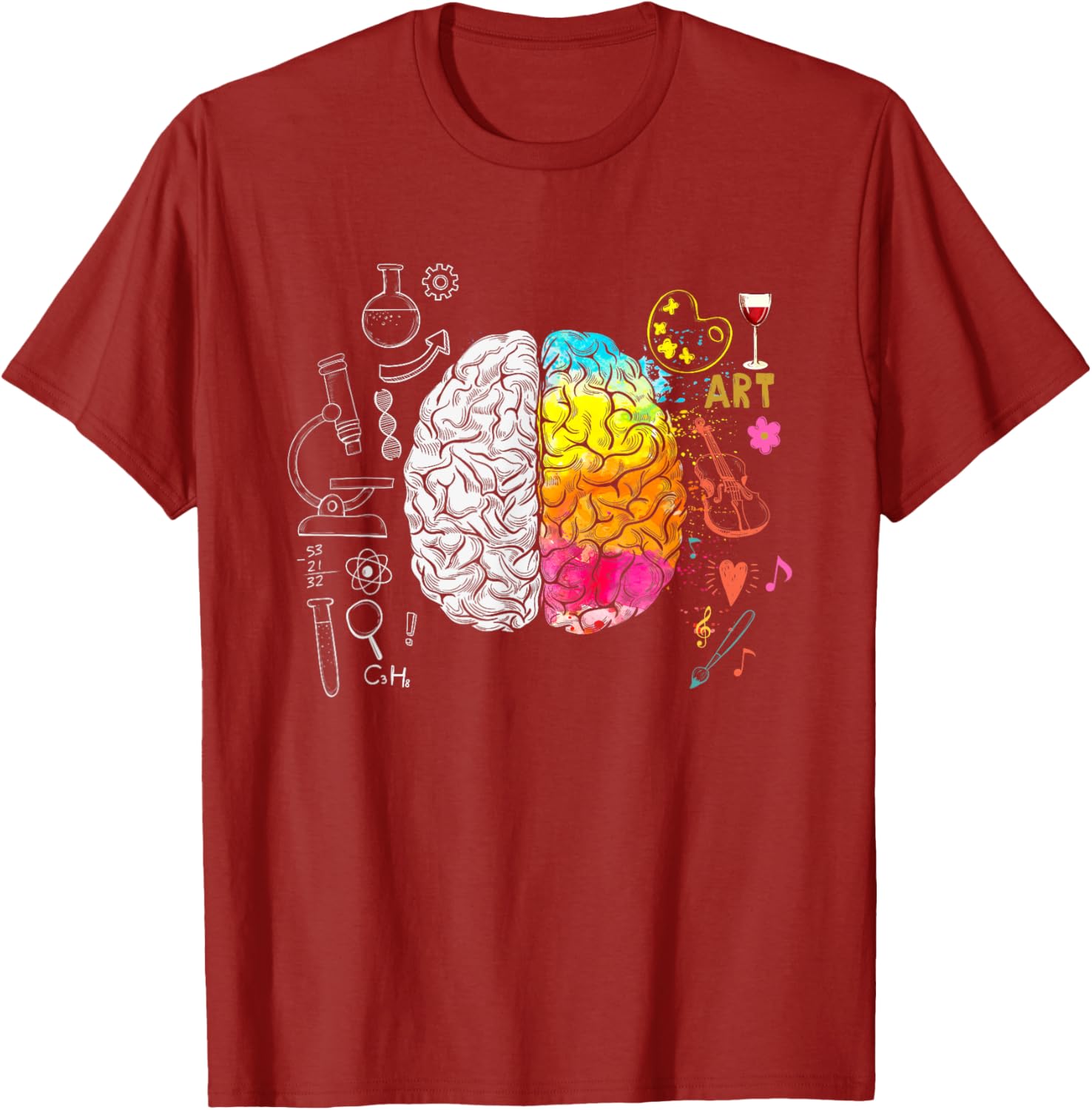 

Art Versus Science Brain Split Colorful Graphic Tee Shirt Men Women Student Teacher Casual T-Shirt S