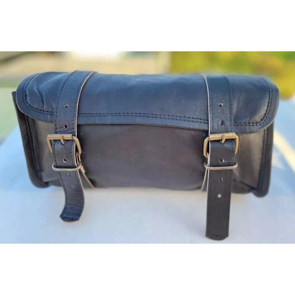 Motorcycle Bag Leather Tool Strap Genuine Goat Buckle Closure Vintage Universal