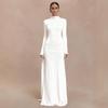 Elegant European Slim Fit Bodycon Dress - Autumn/Winter Collection, Solid Color, Pleated, Flowy, Belted Design