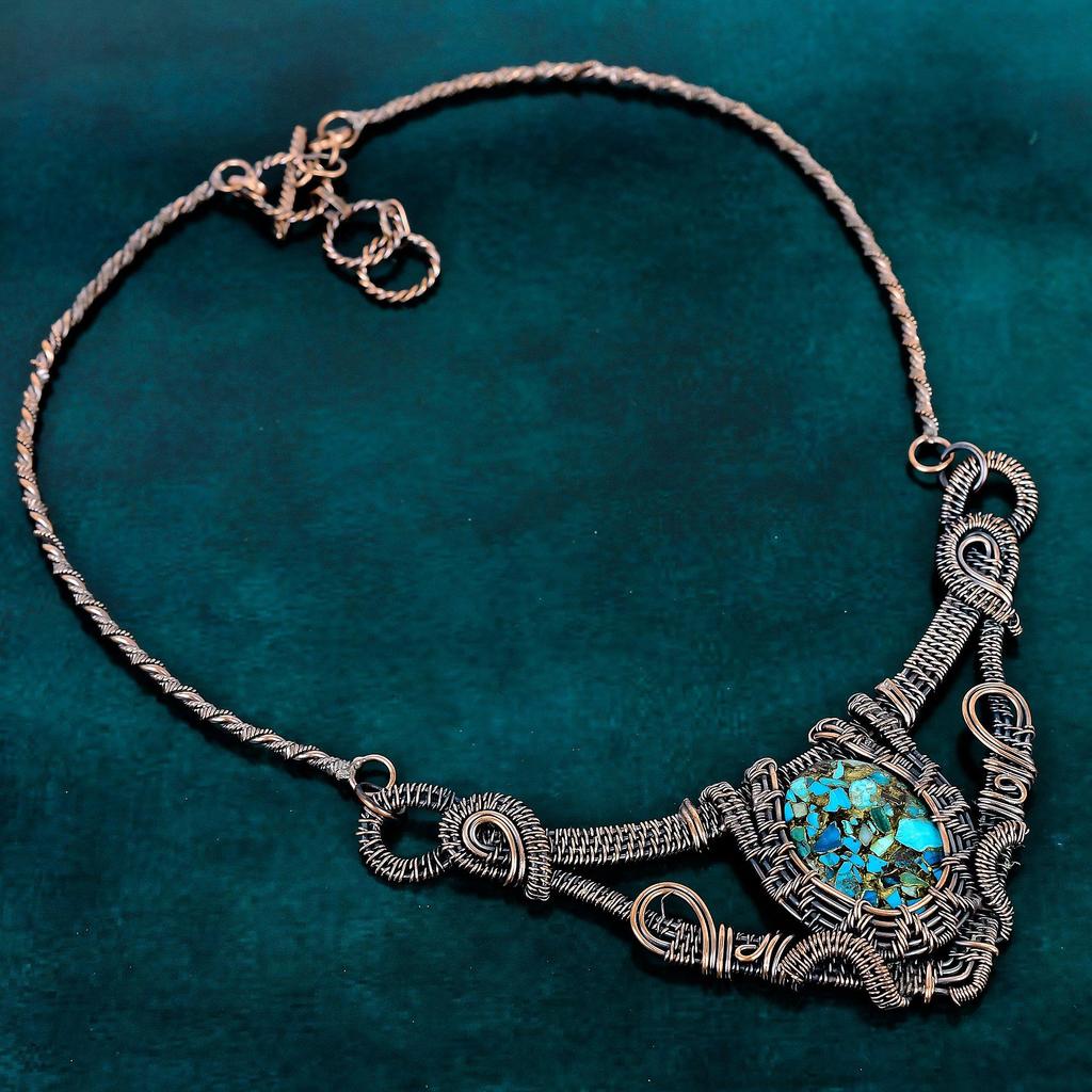 Copper chrysocolla necklace handmade wire wrapped copper jewelry dainty gemstone wire necklace womens jewelry gift for her birthday gifts