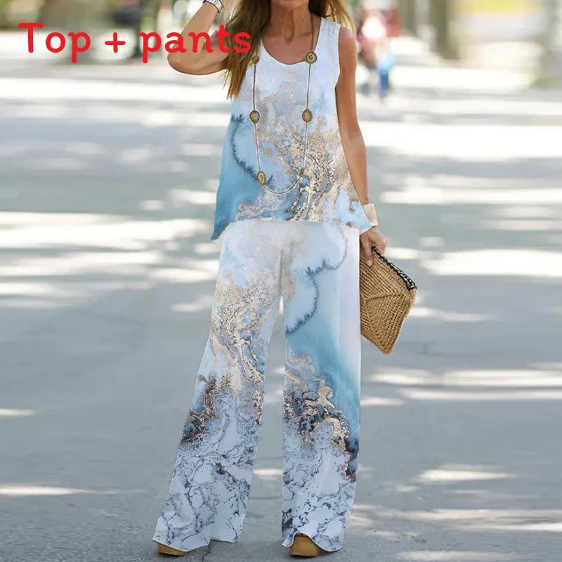 Summer Girl Sleeveless Top And Tall Pants Set With Polyester Print For Casual Wear